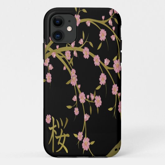 Roze Sakura Goud Zwart Japans Scherm Case-Mate iPhone Case (Achterkant)