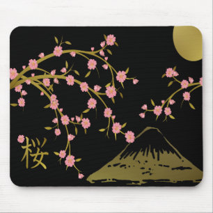 Roze Sakura Goud Zwart Japans Scherm Muismat