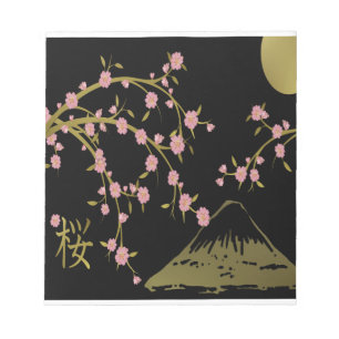 Roze Sakura Goud Zwart Japans Scherm Notitieblok