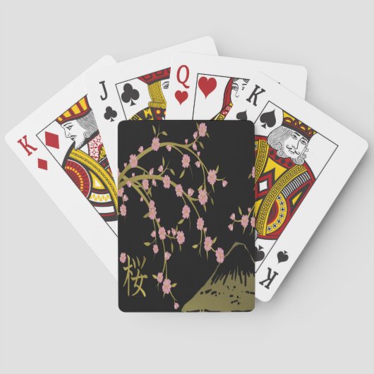 Roze Sakura Goud Zwart Japans Scherm Pokerkaarten (Achterkant)