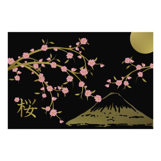 Roze Sakura Goud Zwart Japans scherm poster (Voorkant)