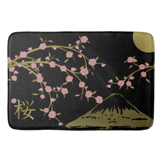 Roze Sakura Goud Zwart Japans scherm poster Badmat (Voorkant)