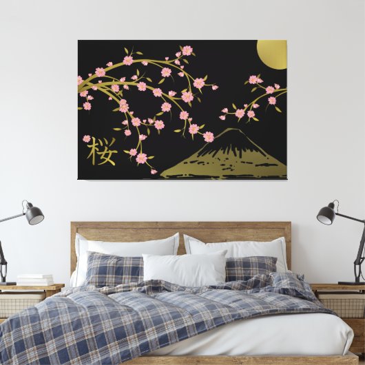 Roze Sakura Goud Zwart Japans scherm poster Canvas Afdruk (Insitu (Slaapkamer))