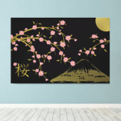 Roze Sakura Goud Zwart Japans scherm poster Canvas Afdruk (Insitu (Houten vloer))