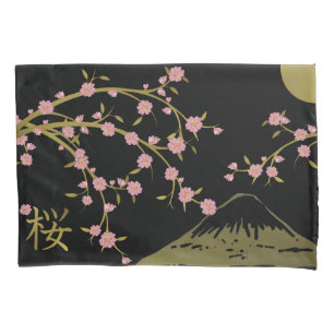 Roze Sakura Goud Zwart Japans Scherm Poster Kussensloop
