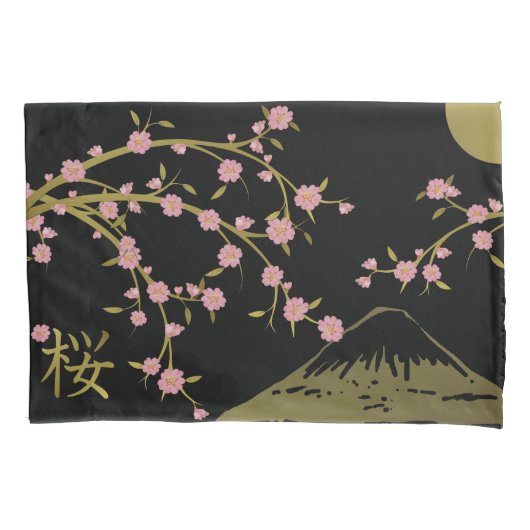Roze Sakura Goud Zwart Japans Scherm Poster Kussensloop (Voorkant)