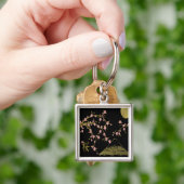 Roze Sakura Goud Zwart Japans Scherm Sleutelhanger (Hand)