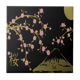 Roze Sakura Goud Zwart Japans Scherm Tegeltje