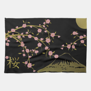 Roze Sakura Goud Zwart Japans Scherm Theedoek