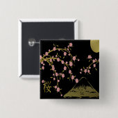 Roze Sakura Goud Zwart Japans Scherm Vierkante Button 5,1 Cm (Voorkant /achterkant)