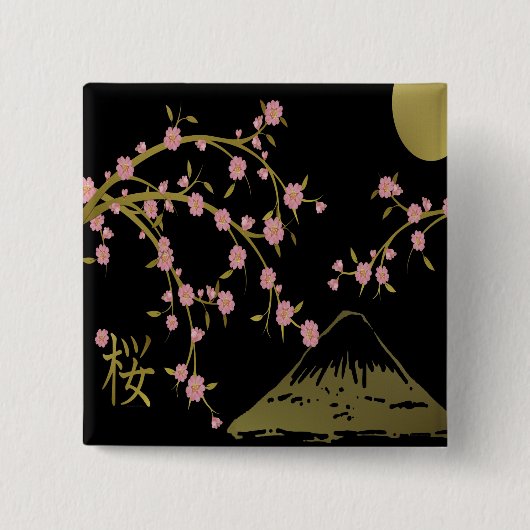 Roze Sakura Goud Zwart Japans Scherm Vierkante Button 5,1 Cm (Voorkant)