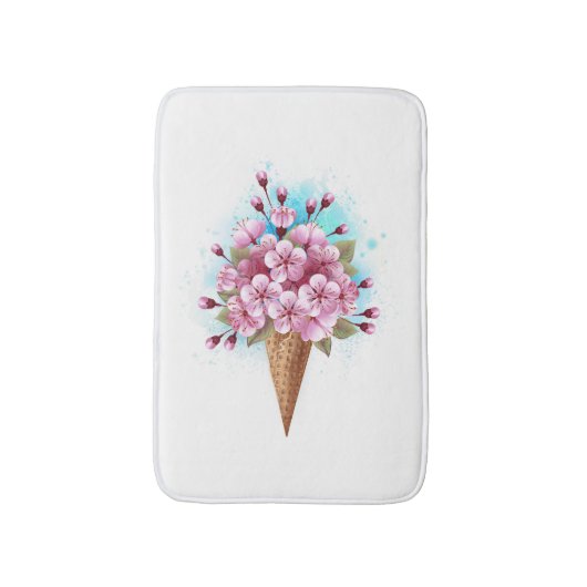 Roze Sakura Ice Cream Waffle Cone Badmat (Voorkant Verticaal)