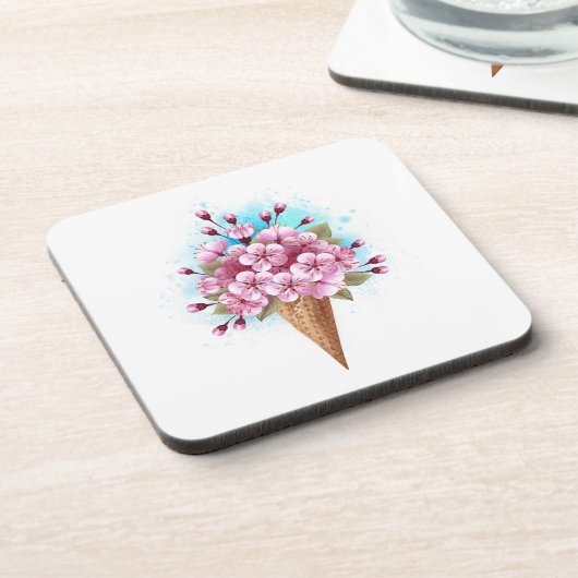 Roze Sakura Ice Cream Waffle Cone Bier Onderzetter (Linkerzijde)