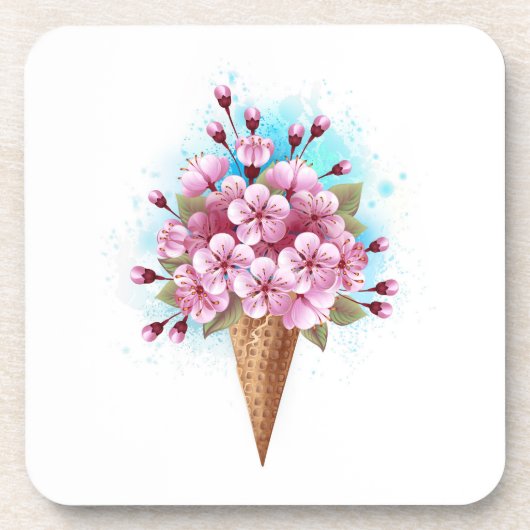Roze Sakura Ice Cream Waffle Cone Bier Onderzetter (Voorkant)