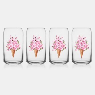 Roze Sakura Ice Cream Waffle Cone Blikvorm Glas