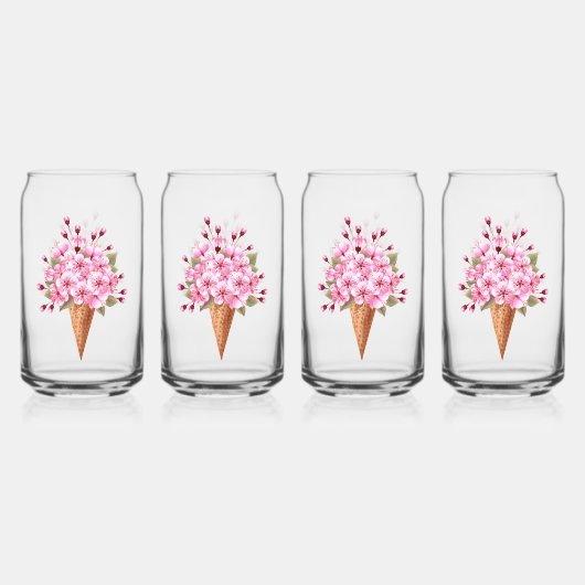 Roze Sakura Ice Cream Waffle Cone Blikvorm Glas (Voorkant)