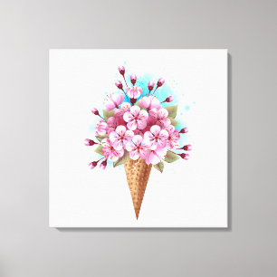 Roze Sakura Ice Cream Waffle Cone Canvas Afdruk