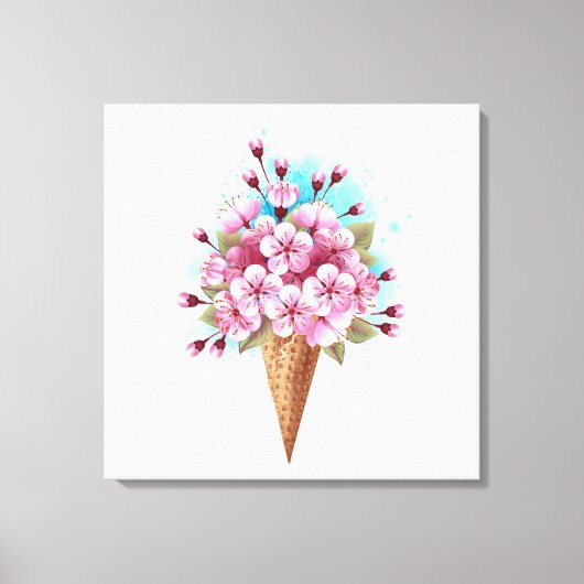 Roze Sakura Ice Cream Waffle Cone Canvas Afdruk (Voorkant)