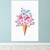 Roze Sakura Ice Cream Waffle Cone Canvas Afdruk (Insitu (Houten vloer))