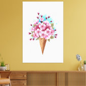 Roze Sakura Ice Cream Waffle Cone Canvas Afdruk (Insitu (Woonkamer))