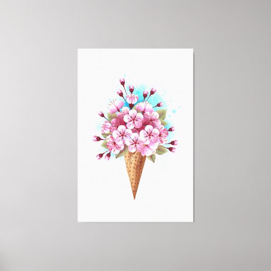 Roze Sakura Ice Cream Waffle Cone Canvas Afdruk (Voorkant)