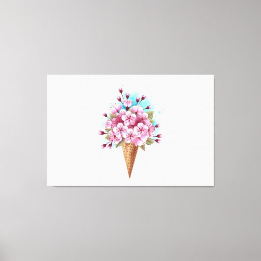 Roze Sakura Ice Cream Waffle Cone Canvas Afdruk (Voorkant)