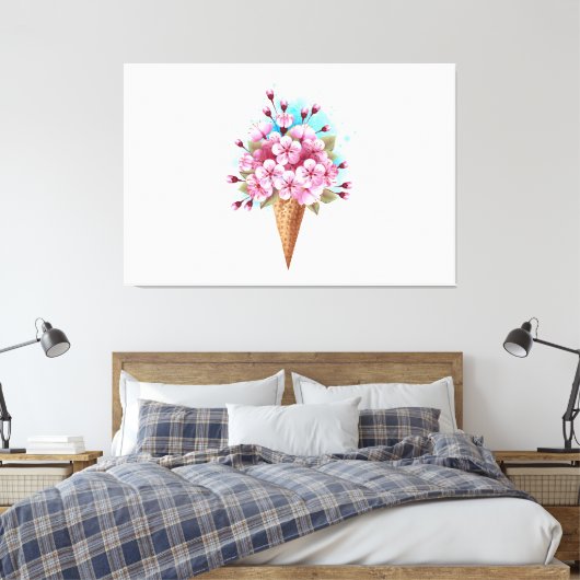 Roze Sakura Ice Cream Waffle Cone Canvas Afdruk (Insitu (Slaapkamer))