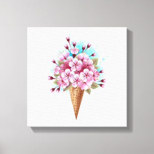 Roze Sakura Ice Cream Waffle Cone Canvas Afdruk