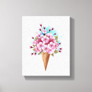 Roze Sakura Ice Cream Waffle Cone Canvas Afdruk