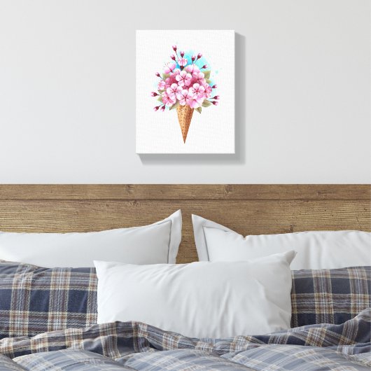 Roze Sakura Ice Cream Waffle Cone Canvas Afdruk (Insitu (Slaapkamer))