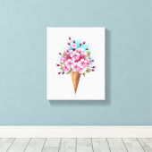 Roze Sakura Ice Cream Waffle Cone Canvas Afdruk (Insitu (Houten vloer))