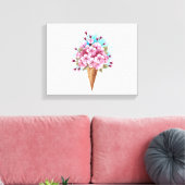 Roze Sakura Ice Cream Waffle Cone Canvas Afdruk (Insitu (Woonkamer))