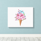 Roze Sakura Ice Cream Waffle Cone Canvas Afdruk (Insitu (Houten vloer))