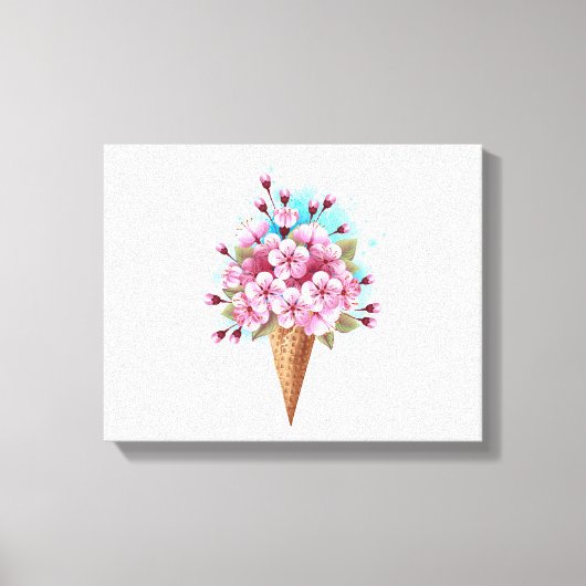 Roze Sakura Ice Cream Waffle Cone Canvas Afdruk (Voorkant)
