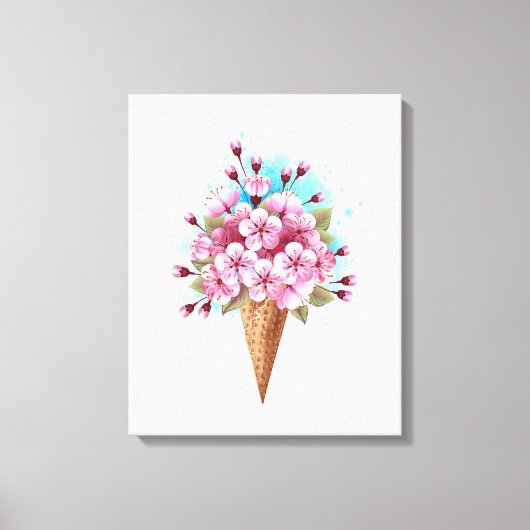 Roze Sakura Ice Cream Waffle Cone Canvas Afdruk (Voorkant)