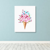 Roze Sakura Ice Cream Waffle Cone Canvas Afdruk (Insitu (Houten vloer))