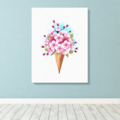 Roze Sakura Ice Cream Waffle Cone Canvas Afdruk (Insitu (Houten vloer))
