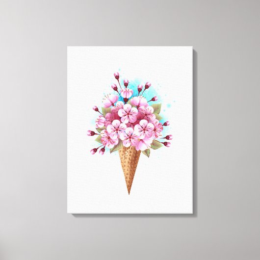 Roze Sakura Ice Cream Waffle Cone Canvas Afdruk (Voorkant)