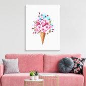 Roze Sakura Ice Cream Waffle Cone Canvas Afdruk (Insitu (Woonkamer))