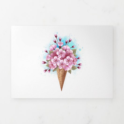 Roze Sakura Ice Cream Waffle Cone Drieluik Wenskaart (Cover)