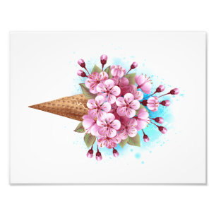 Roze Sakura Ice Cream Waffle Cone Foto Afdruk