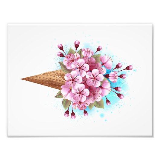 Roze Sakura Ice Cream Waffle Cone Foto Afdruk (Voorkant)
