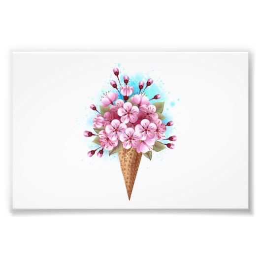 Roze Sakura Ice Cream Waffle Cone Foto Afdruk (Voorkant)