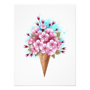 Roze Sakura Ice Cream Waffle Cone Foto Afdruk