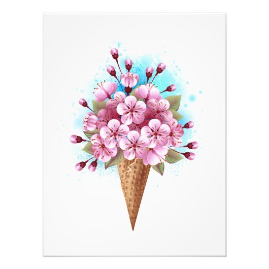Roze Sakura Ice Cream Waffle Cone Foto Afdruk (Voorkant)