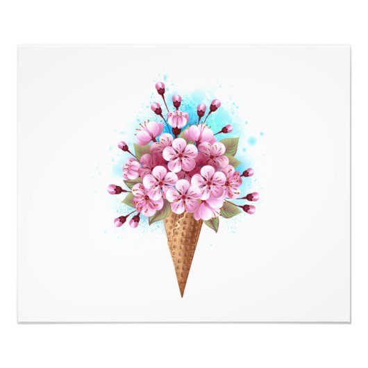 Roze Sakura Ice Cream Waffle Cone Foto Afdruk (Voorkant)