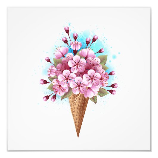 Roze Sakura Ice Cream Waffle Cone Foto Afdruk (Voorkant)