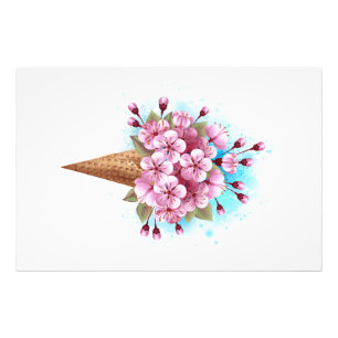 Roze Sakura Ice Cream Waffle Cone Foto Afdruk