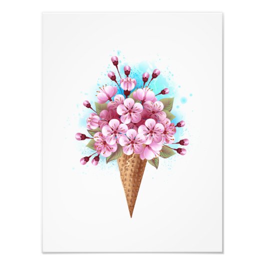 Roze Sakura Ice Cream Waffle Cone Foto Afdruk (Voorkant)