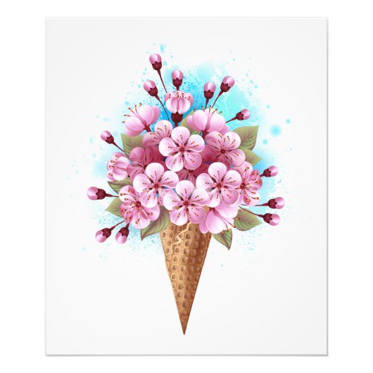 Roze Sakura Ice Cream Waffle Cone Foto Afdruk (Voorkant)